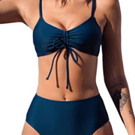 Ladies Fashion Cutout Lace-Up Halter Swimsuit Blue
