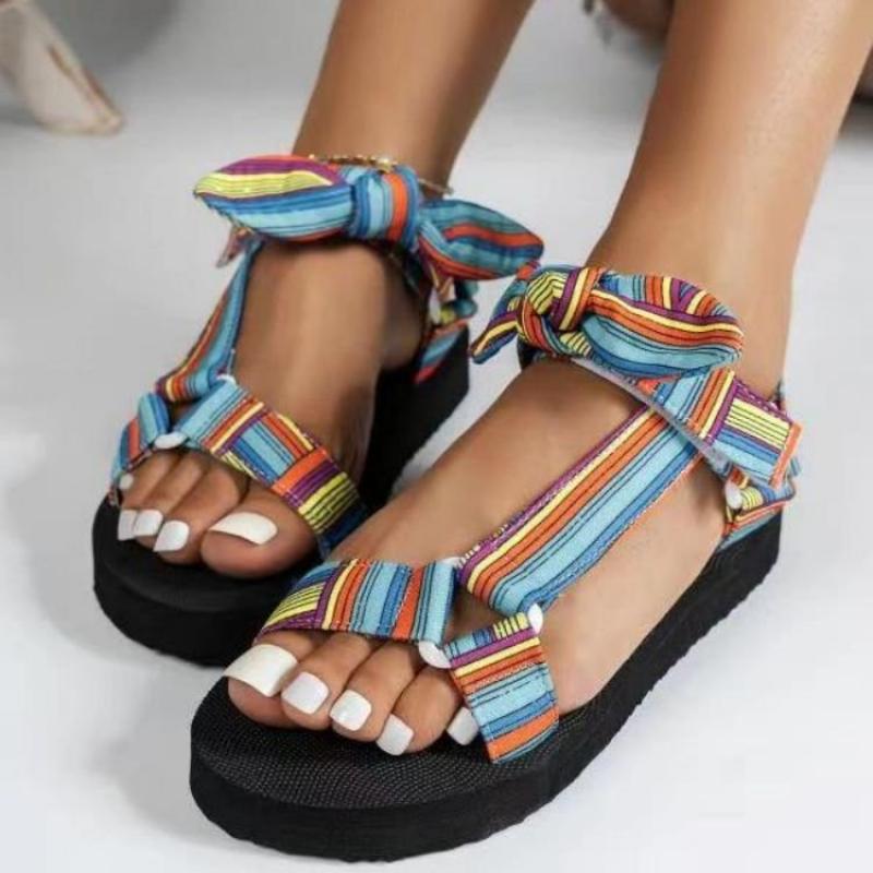 Ladies Flat Sandals Lace Up Bow Platform Shoes for Women 2024 New Summer Fashion Casual Comfy Outdoor Beach Leopard Sandalias