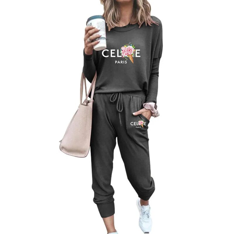 Ladies Luxury Fashion Pullover Sweatshirts Pants 2 Piece Sets Daily Home Tracksuits Women Casual Solid Hoodies Sweatpants Suits