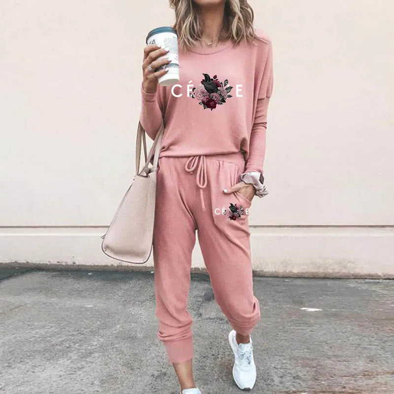 Ladies Luxury Fashion Pullover Sweatshirts Pants 2 Piece Sets Daily Home Tracksuits Women Casual Solid Hoodies Sweatpants Suits