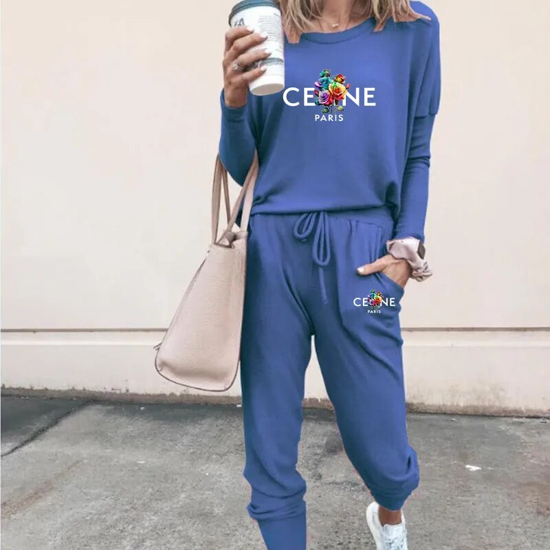 Ladies Luxury Fashion Pullover Sweatshirts Pants 2 Piece Sets Daily Home Tracksuits Women Casual Solid Hoodies Sweatpants Suits