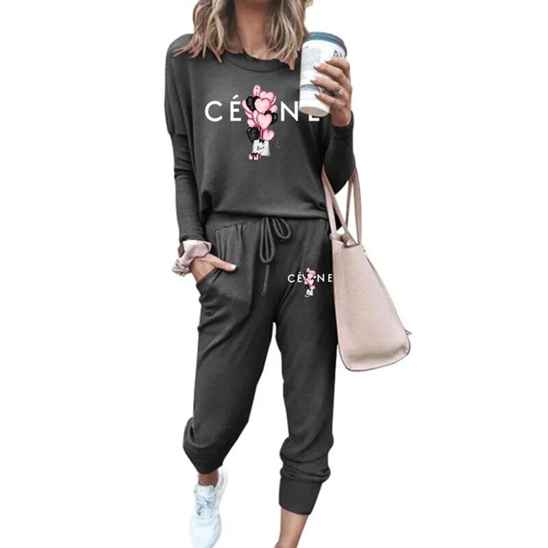 Ladies Luxury Fashion Pullover Sweatshirts Pants 2 Piece Sets Daily Home Tracksuits Women Casual Solid Hoodies Sweatpants Suits