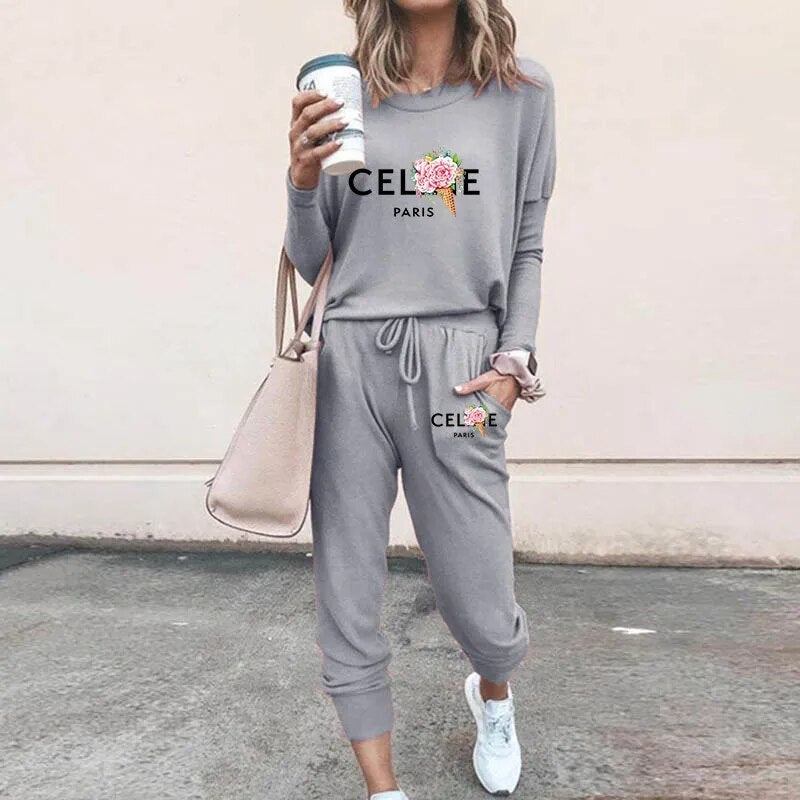 Ladies Luxury Fashion Pullover Sweatshirts Pants 2 Piece Sets Daily Home Tracksuits Women Casual Solid Hoodies Sweatpants Suits
