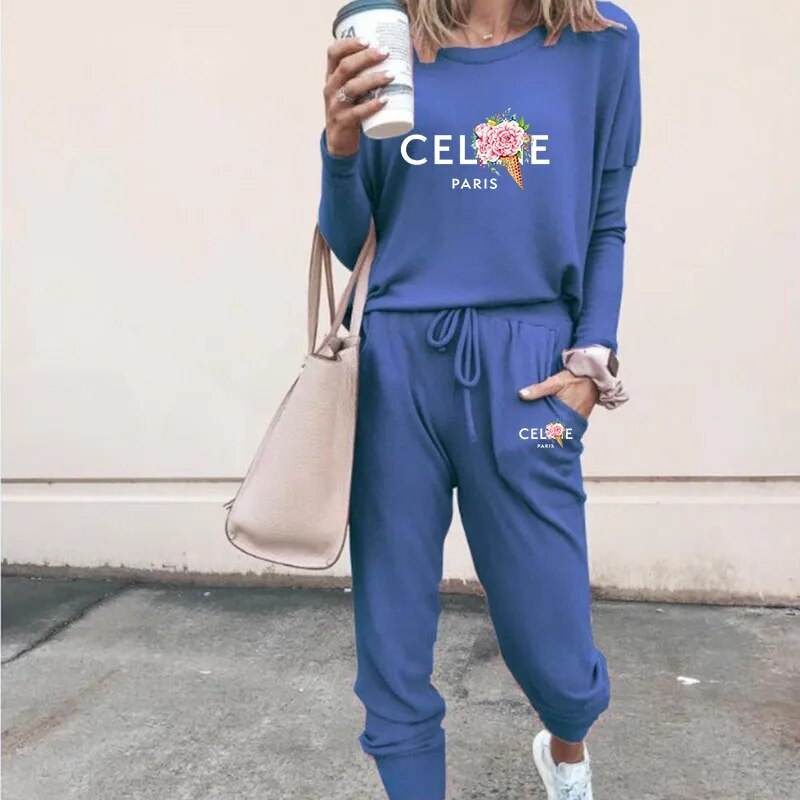Ladies Luxury Fashion Pullover Sweatshirts Pants 2 Piece Sets Daily Home Tracksuits Women Casual Solid Hoodies Sweatpants Suits
