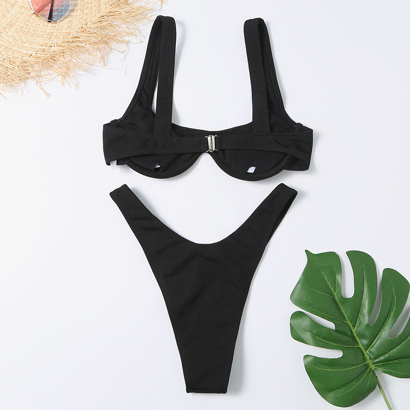 Ladies Sexy Swimsuit Split Solid Color Bikini