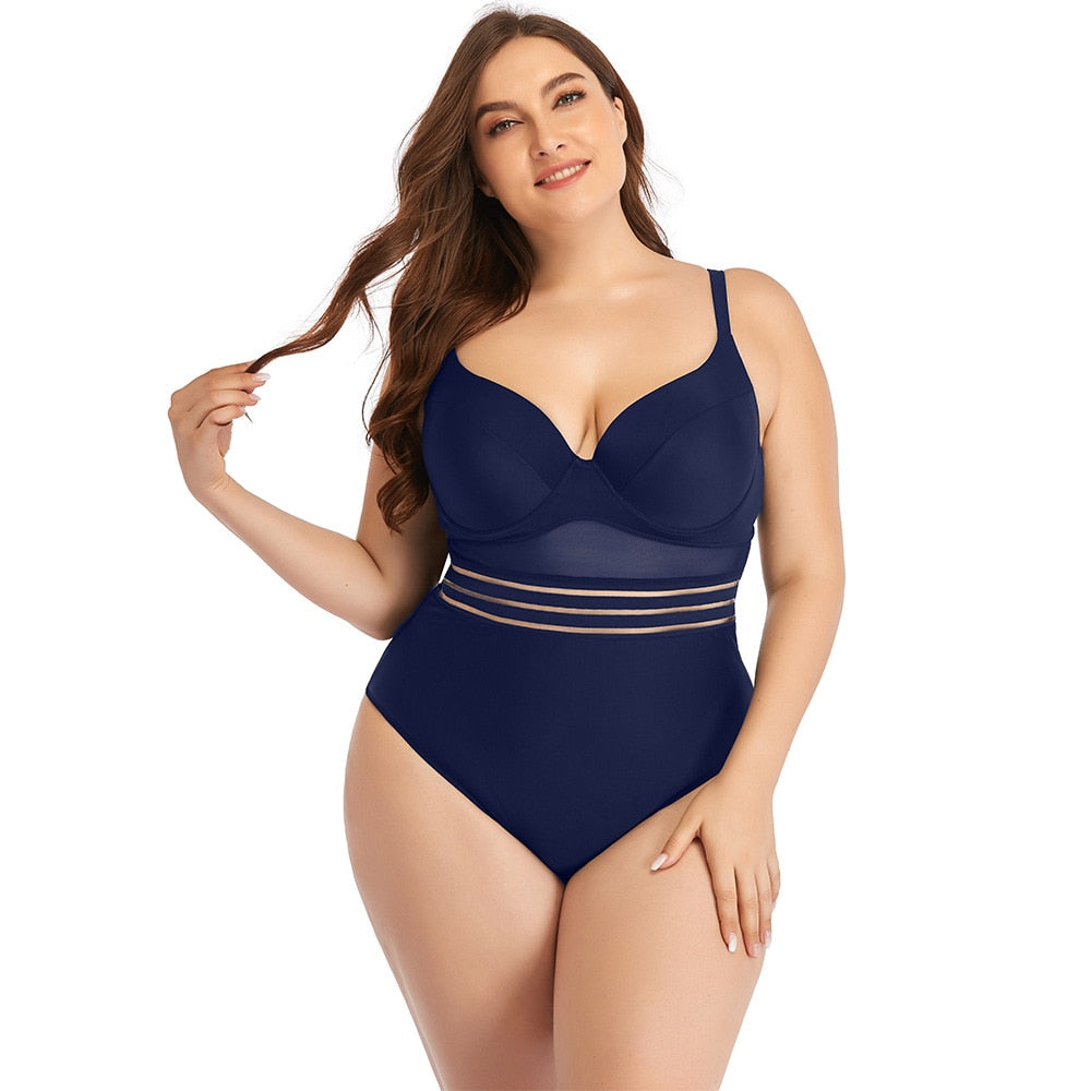 Large Size Swimsuits - One Piece Plus Size Bikini Set Swimwear Sexy Swim Suit Beachwear Bathing Suit Swimwear Monokini Royal Blue