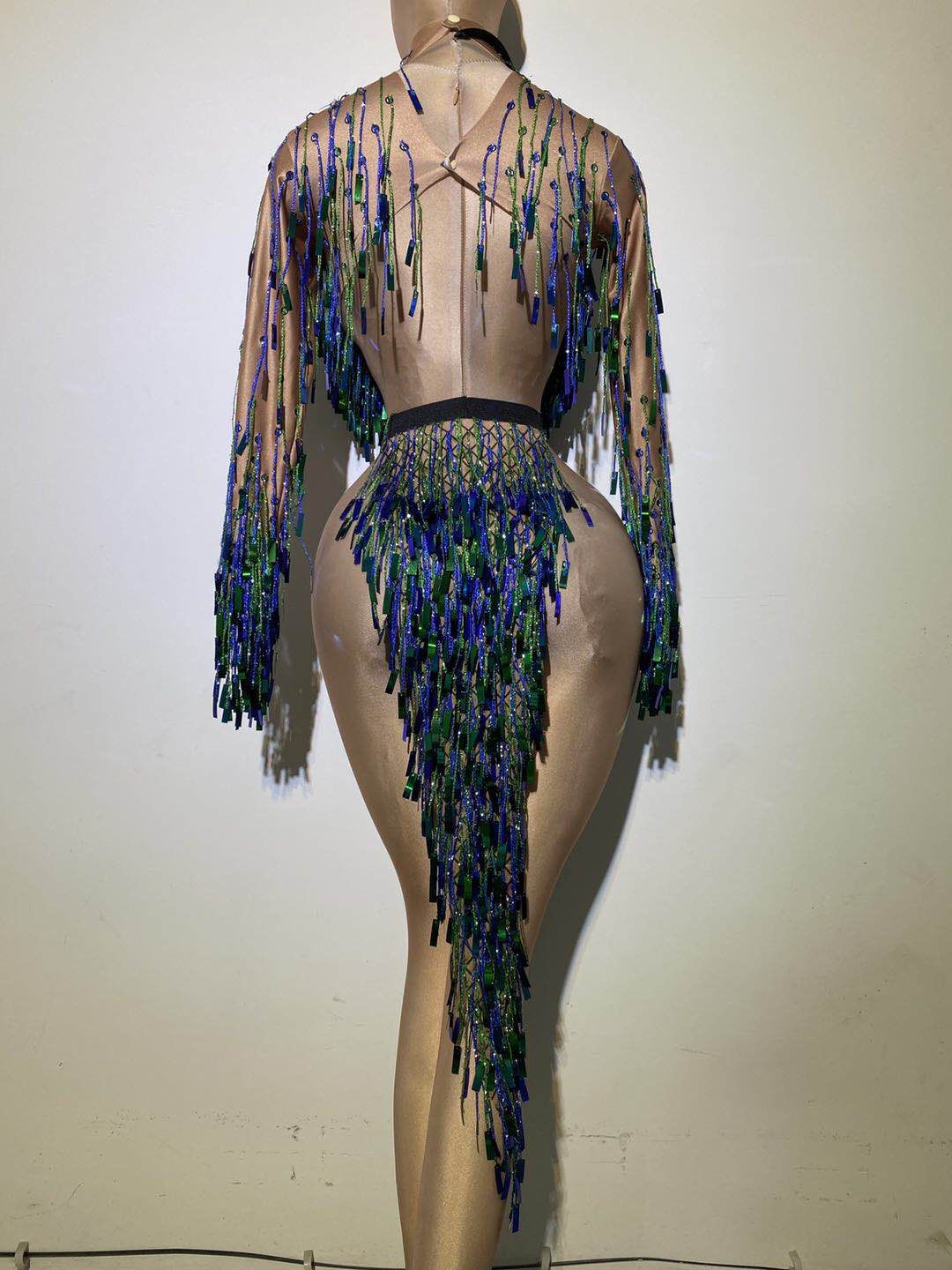 Latin Dance Costume Sequin Fringe Tassel Stage Outfit Dress for Women Ballroom Competition Dresses Night Party Clubwear