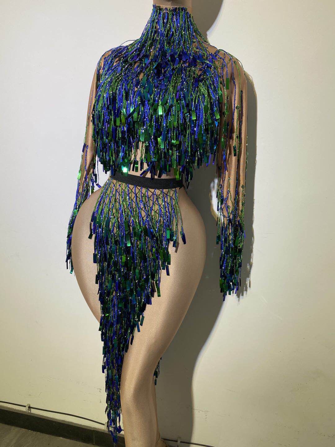 Latin Dance Costume Sequin Fringe Tassel Stage Outfit Dress for Women Ballroom Competition Dresses Night Party Clubwear