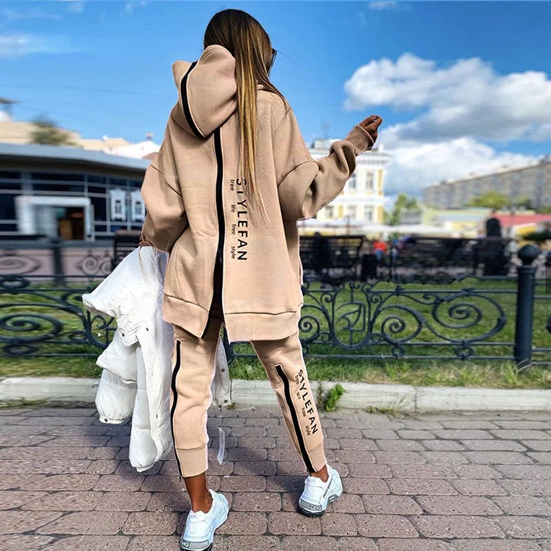 Letter Printing Long Sweater Sweatpants Autumn Fashion Casual Loose Suit 2 Pcs Running Tracksuit Women Fitness Clothing