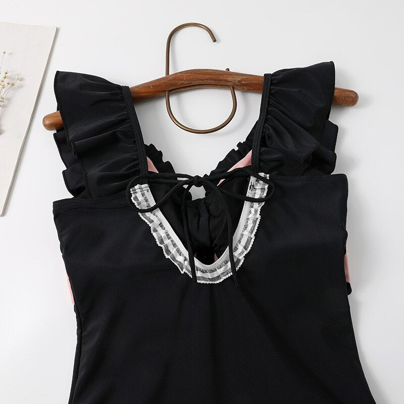 Lolita Japanese Style Swimwear Women Soft Girl One-Piece Swimsuit Lovely Pink Bow Sexy Swimsuit for Ladies