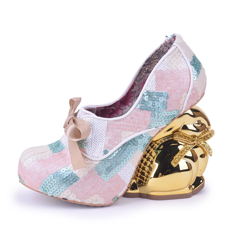 Lolita Scales Change Color Round Head Strapped Princess Shoes Cute Gold Rabbit Heel Waterproof Platform High Heels Dance Shoes