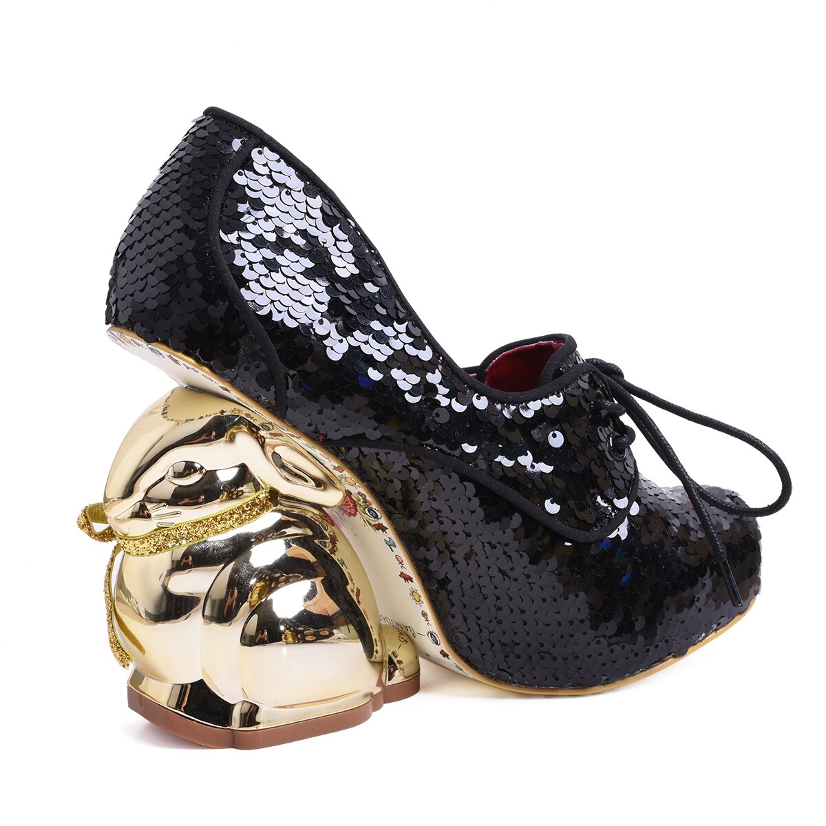 Lolita Scales Change Color Round Head Strapped Princess Shoes Cute Gold Rabbit Heel Waterproof Platform High Heels Dance Shoes Black