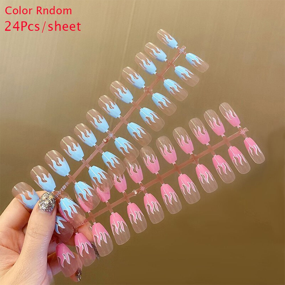 Long Pink Heart Coffin False Nails Star Shiny Pattern Design Ballerina Fake Nails Manicure Full Cover Nail Tips Press On Nails only 1sheet nails