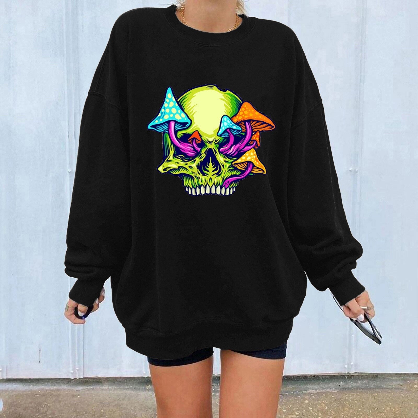 Long Print Sleeve Skeleton Top Sweater Long h Women's Loose Halloween O-neck Zip up Velour Hoodie Sweatshirt Women Trendy