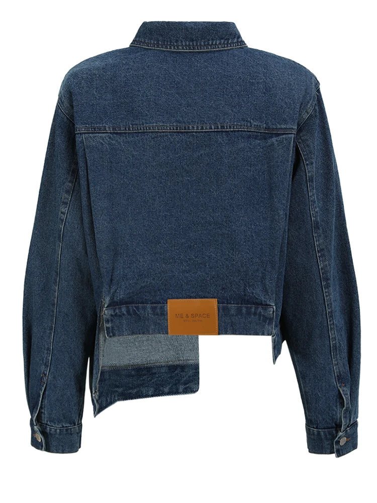 Loose Fit Blue Asymmetric Denim Big Size Jacket New Lapel Long Sleeve Women Coat Fashion Tide Spring Autumn