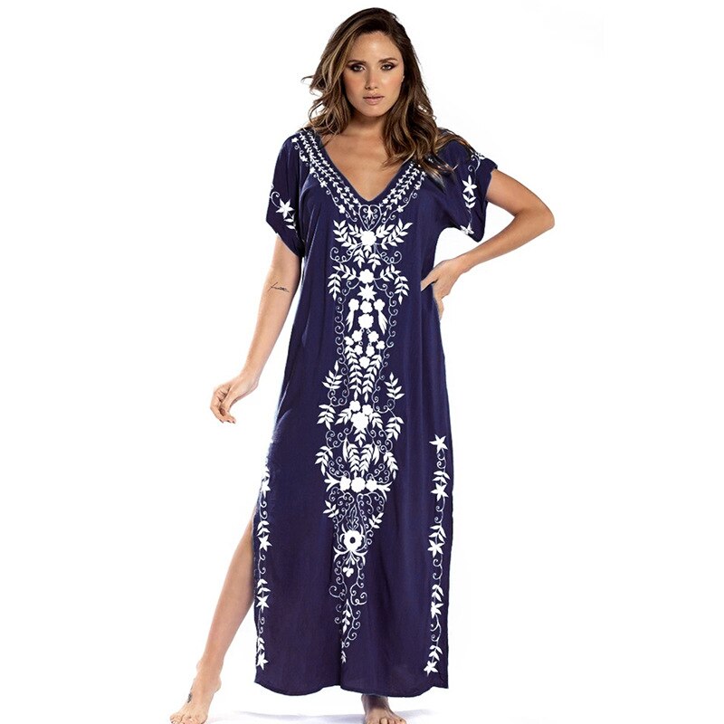 Loose Kaftan Swimsuit Cover Up Beach Long Casual Caftan Dress 908 2 One Size