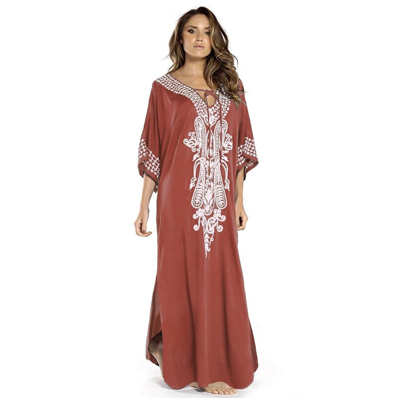Loose Kaftan Swimsuit Cover Up Beach Long Casual Caftan Dress 907 4 One Size