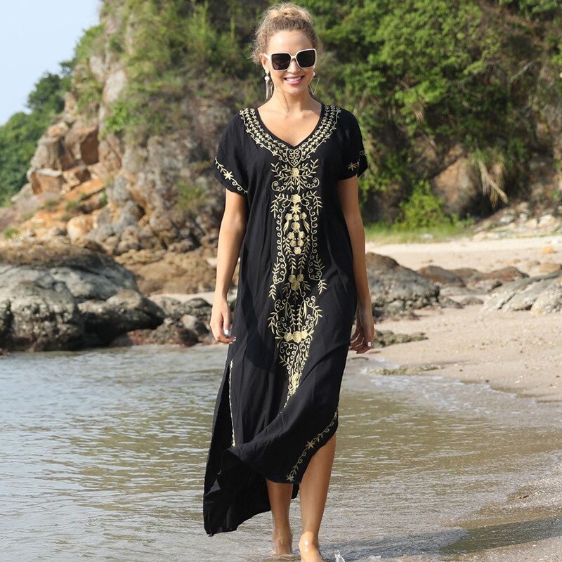 Loose Kaftan Swimsuit Cover Up Beach Long Casual Caftan Dress 908 3 One Size