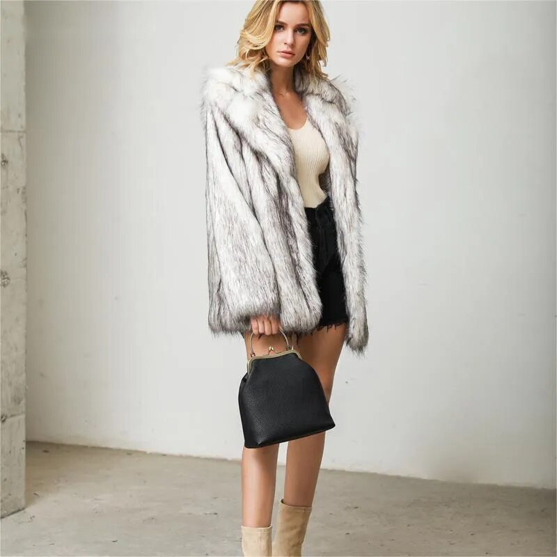 Lucyever Faux Fox Fur Jacket Women Fashion Streetwear Faux Fur Coat Woman 2024 New Winter Warm Loose Plush Overcoat