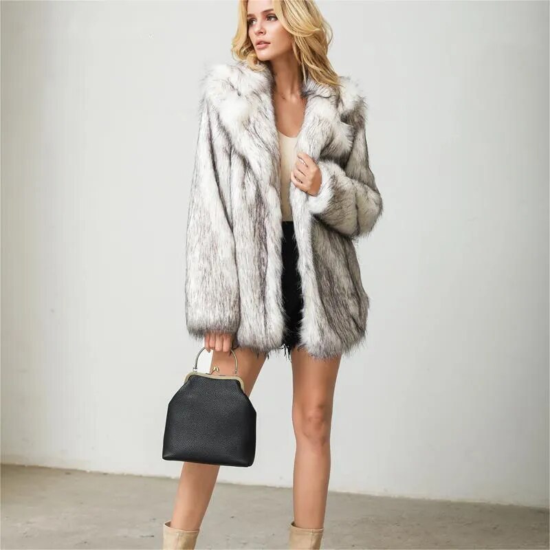 Lucyever Faux Fox Fur Jacket Women Fashion Streetwear Faux Fur Coat Woman 2024 New Winter Warm Loose Plush Overcoat