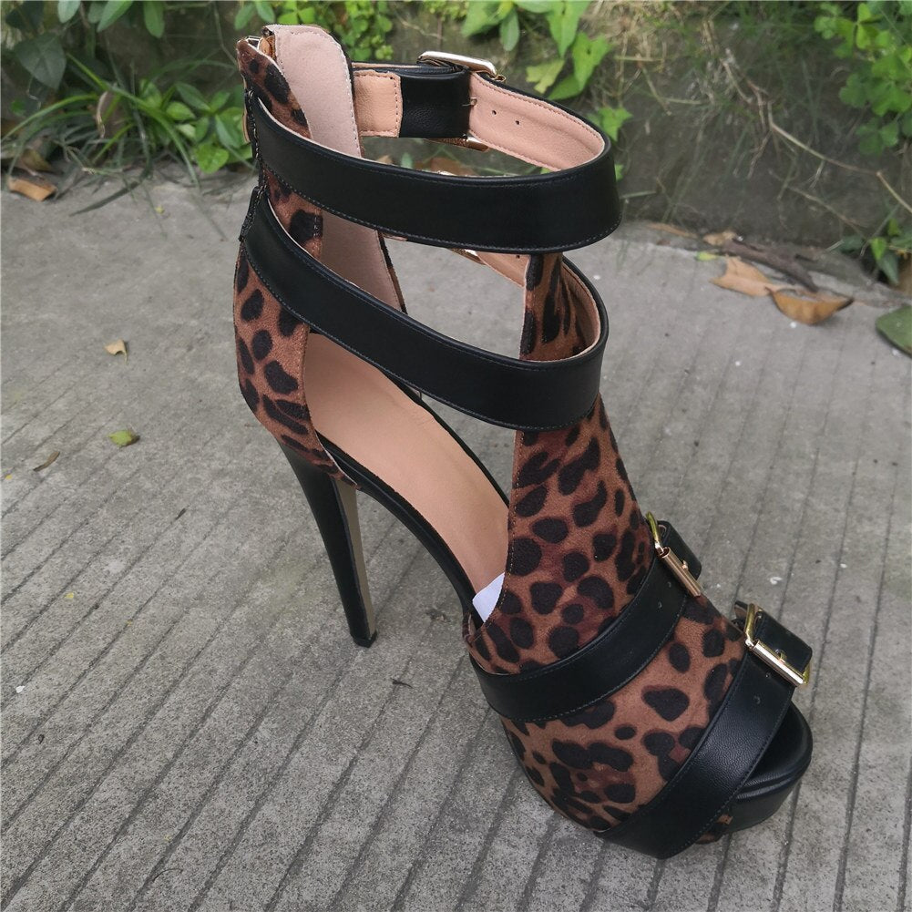 Luxury Brand Design Big Size 34-47 leopard Customized Women Shoes Woman Sexy Punk High Heels Shoes Women summer Boots sandals