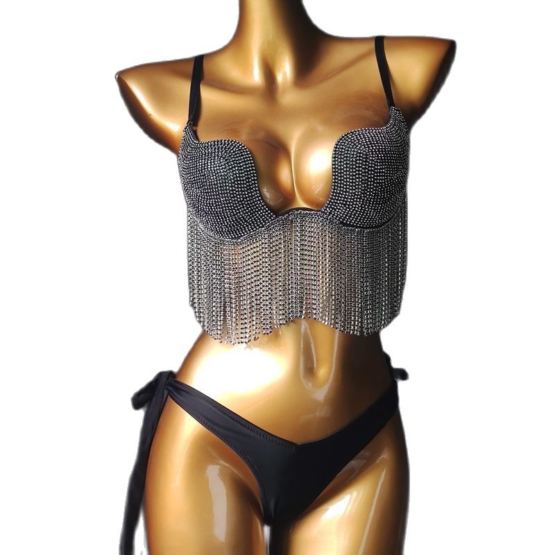 Luxury Crystal Diamond Bikini High-End Rhinestone Women's Swimsuit Gathered Push Up Female's Swimwear