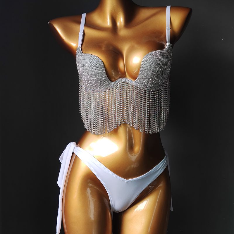 Luxury Crystal Diamond Bikini High-End Rhinestone Women's Swimsuit Gathered Push Up Female's Swimwear