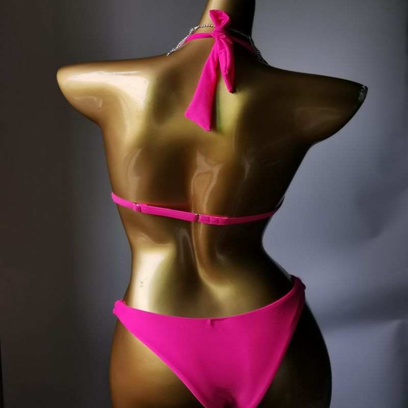 Luxury Crystal Diamond Bikini Sexy Push Up Gathered Women's Split Swimsuit Rhinestone Tassels Halter Triangle Swimwear