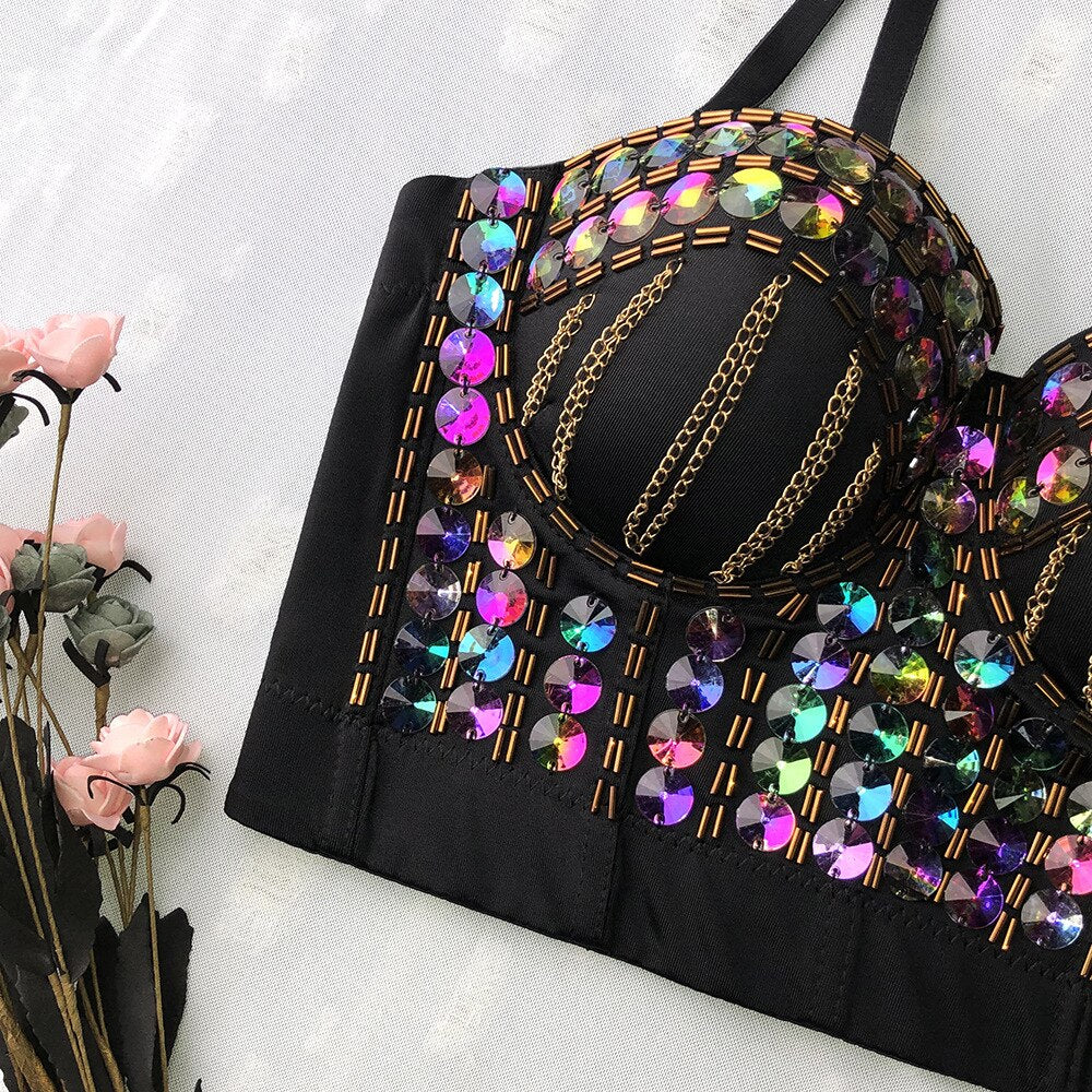 Luxury Crystal Diamond Camisole Gathered Push Up Fishbone Shaping Corset Street Fashion Outwear Women's Tube Top