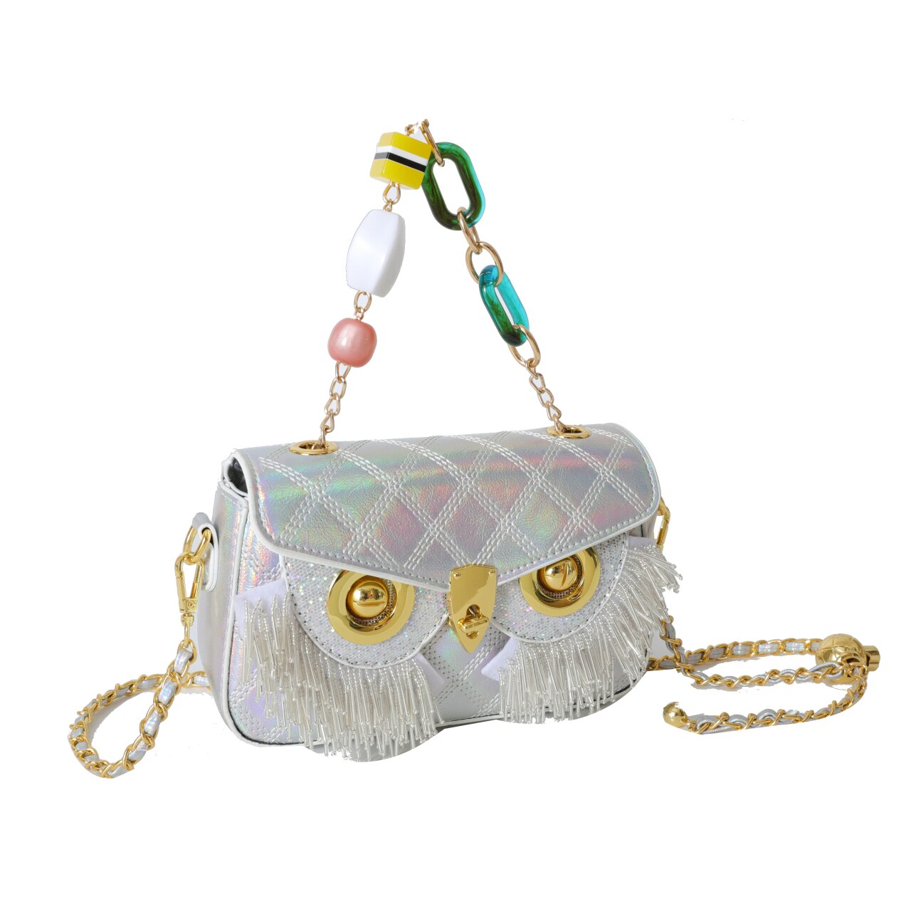 Luxury Designer Owl Bags For Women 2024 Trend Shoulder Bag Leather Beaded Purses and Handbag Black White Female Bag