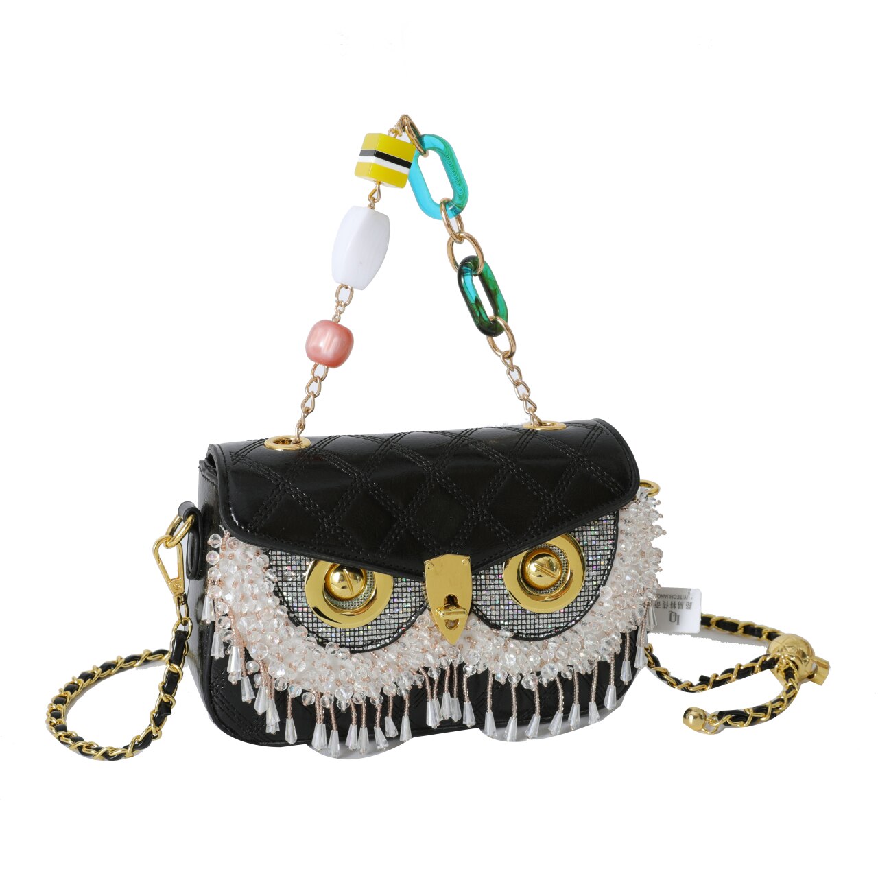 Luxury Designer Owl Bags For Women 2024 Trend Shoulder Bag Leather Beaded Purses and Handbag Black White Female Bag