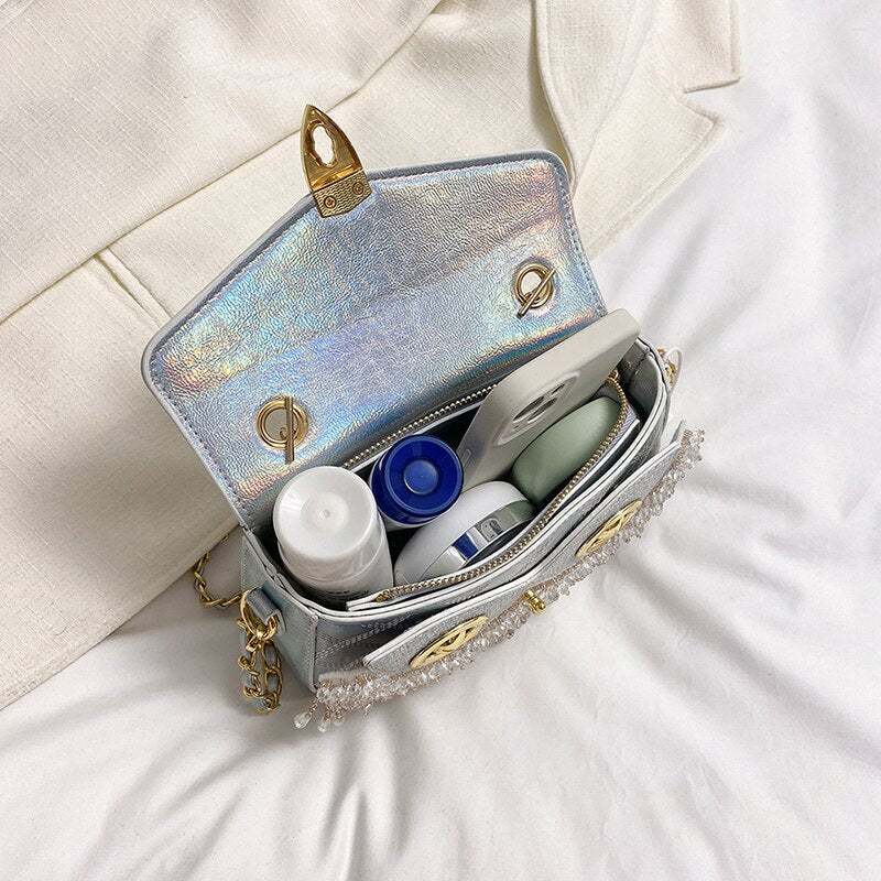 Luxury Designer Owl Bags For Women 2024 Trend Shoulder Bag Leather Beaded Purses and Handbag Black White Female Bag