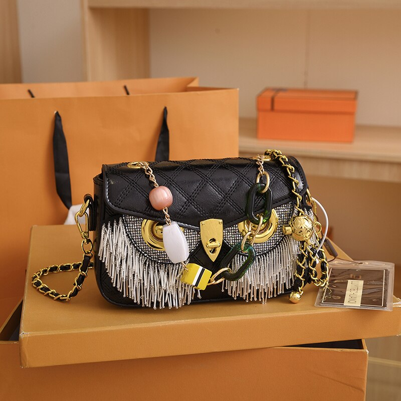 Luxury Designer Owl Bags For Women 2024 Trend Shoulder Bag Leather Beaded Purses and Handbag Black White Female Bag 1 20 X 13 X 6CM