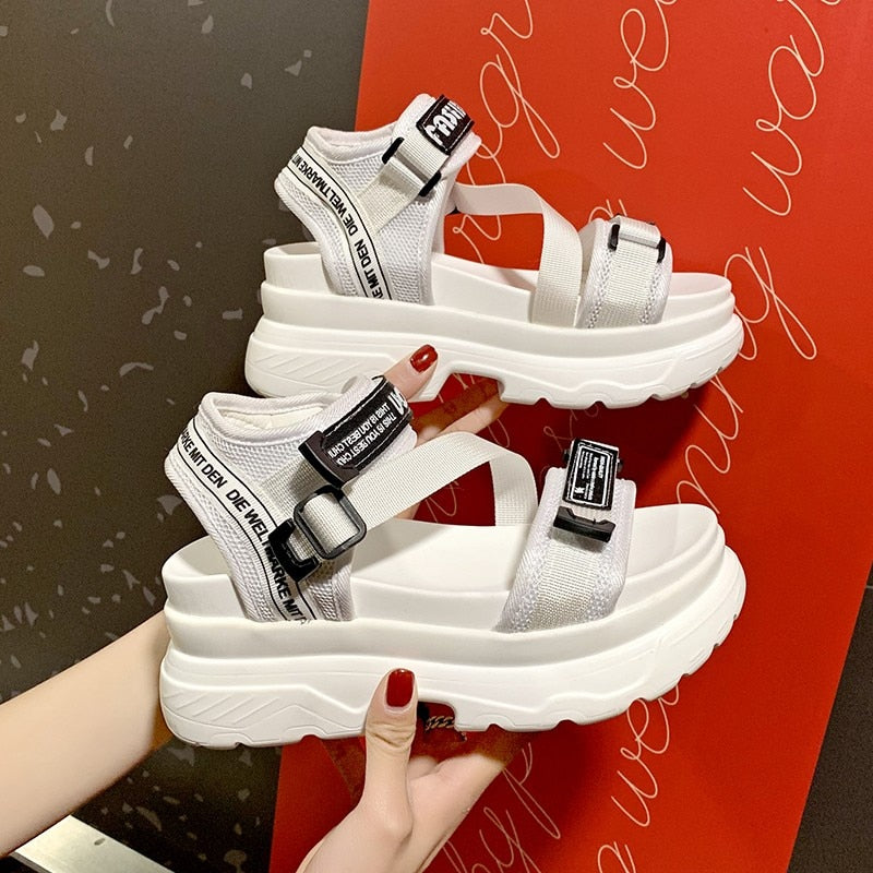Luxury Designers Fashion Women Platform Sandals White Chunky Sports Wedge Shoes For Woman Summer Students Shoes Large Size 42 White