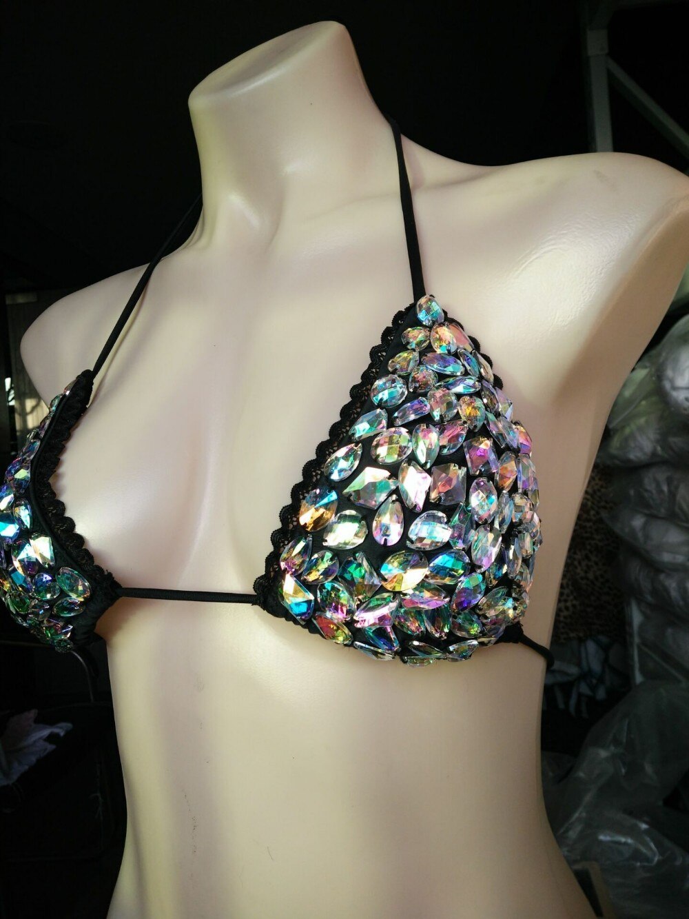Luxury Diamond Triangle Bikini Hand Sewing Crystal Rhinestone Women's Swimwear Halter Push Up Female Swimsuit