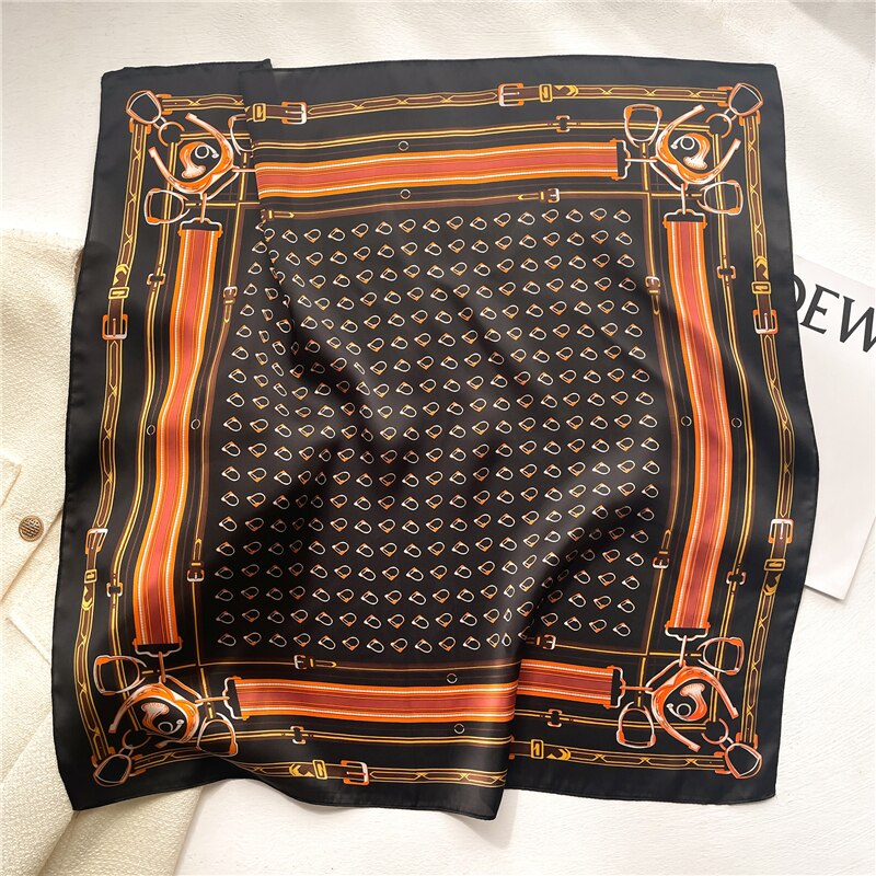 Luxury Print Satin Silk Square Scarf for Women Shawl Hijab Neckerchief Female Hair Ribbon Headband Fashion Wrap Bandana 2024 New FJ655-1