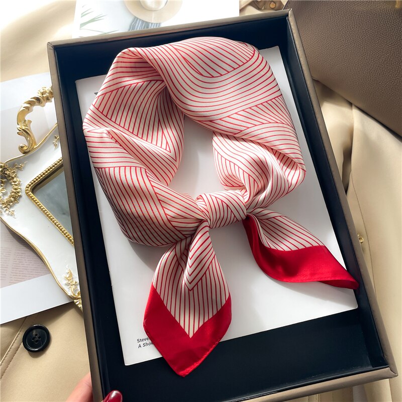 Luxury Print Satin Silk Square Scarf for Women Shawl Hijab Neckerchief Female Hair Ribbon Headband Fashion Wrap Bandana 2024 New FJ599-7