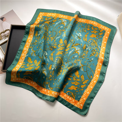 Luxury Print Satin Silk Square Scarf for Women Shawl Hijab Neckerchief Female Hair Ribbon Headband Fashion Wrap Bandana 2024 New FJ664-1