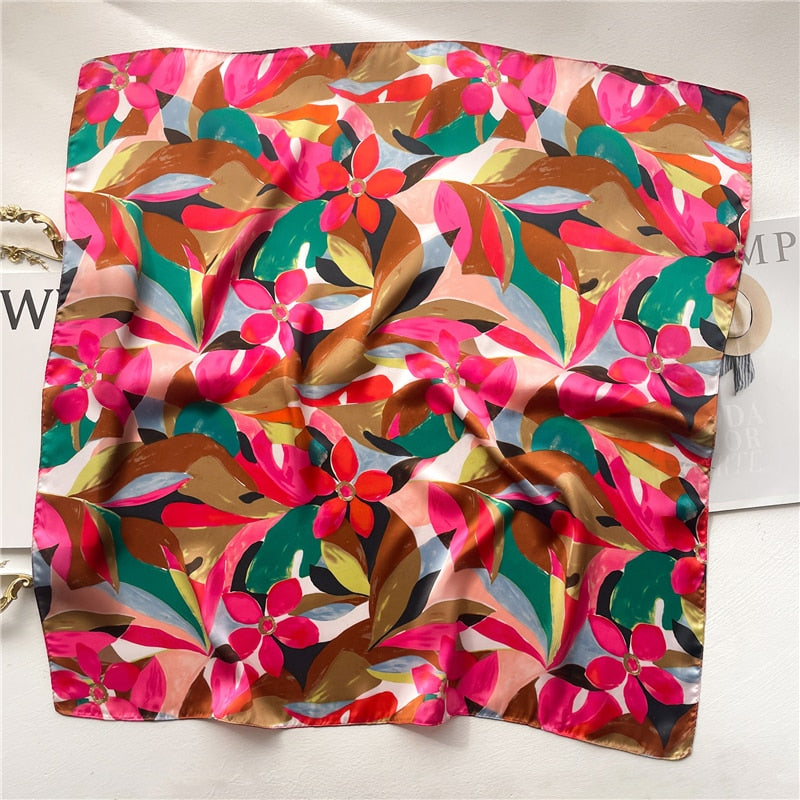 Luxury Print Satin Silk Square Scarf for Women Shawl Hijab Neckerchief Female Hair Ribbon Headband Fashion Wrap Bandana 2024 New FJ662-1