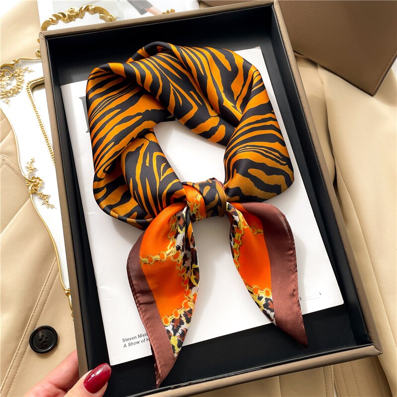 Luxury Print Satin Silk Square Scarf for Women Shawl Hijab Neckerchief Female Hair Ribbon Headband Fashion Wrap Bandana 2024 New FJ648-1
