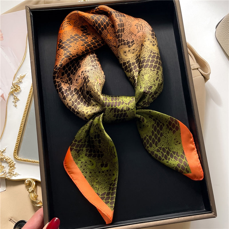 Luxury Print Satin Silk Square Scarf for Women Shawl Hijab Neckerchief Female Hair Ribbon Headband Fashion Wrap Bandana 2024 New FJ637-3