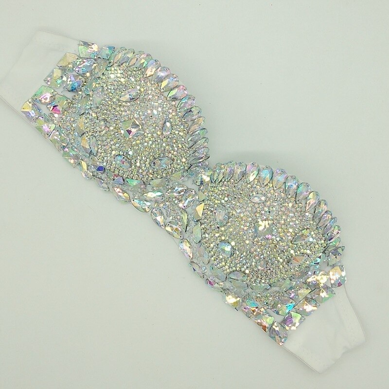 Luxury Rhinestone Bikini Bra Crystal Diamond Women Swimsuit Push Up Gathered Sexy Jewelry Swimwear Tops