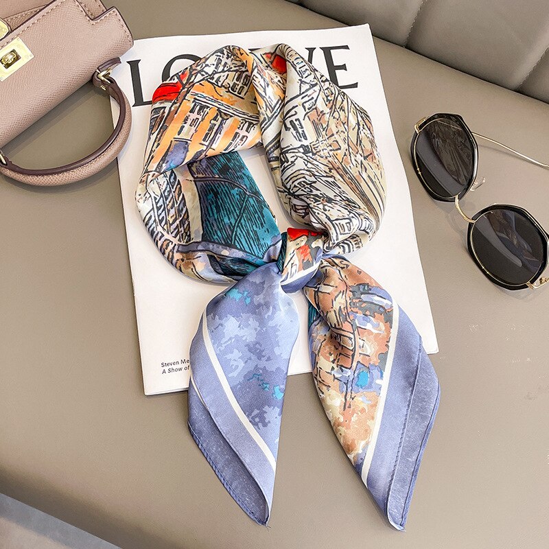 Luxury Silk Shawl Square Scarf for Women Satin Hijab Fashion Wraps Neckerchief 2024 Female Hair Bands Ribbon Headband Bandana 23