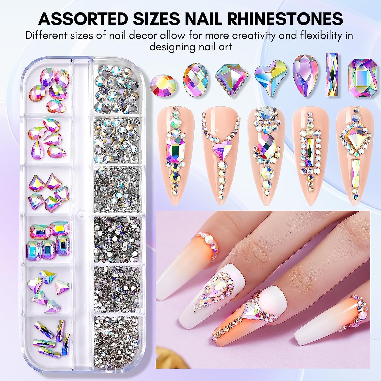 Makartt Nail Rhinestone Glue Kit, 15ml Gel Nail Glue with AB Rhinestone Crystals 3D Nail Art Butterflies Flowers Pearls