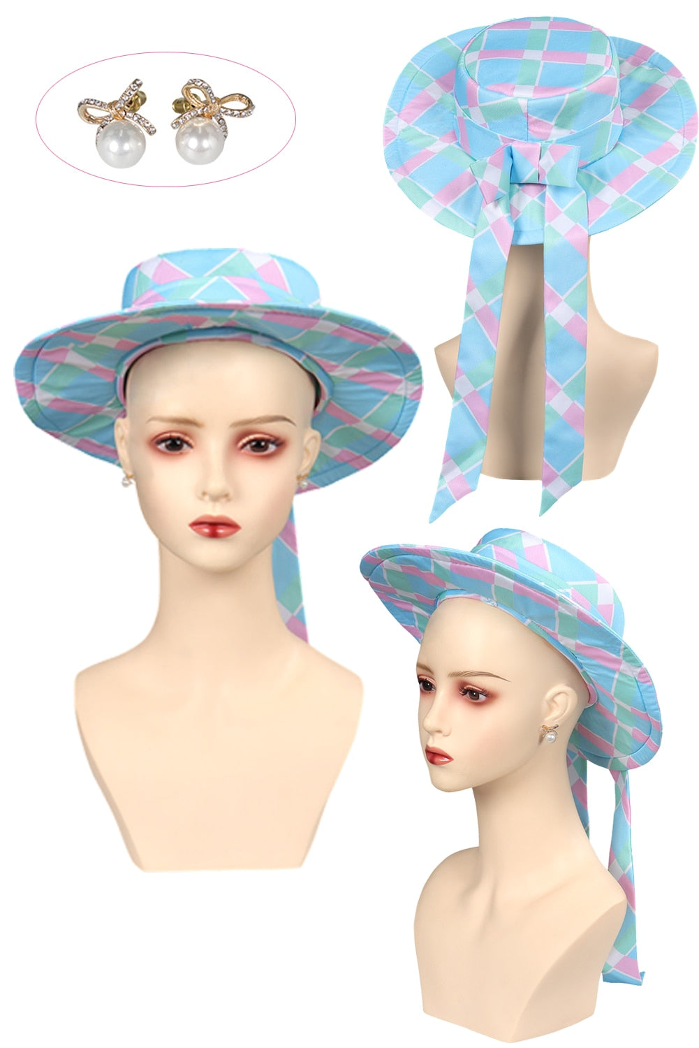 Margot Cosplay Kawaii Pink Plaid Dress Women Costume 2024 Movie Barbei Roleplay Fantasia Halloween Party Clothes For Disguise