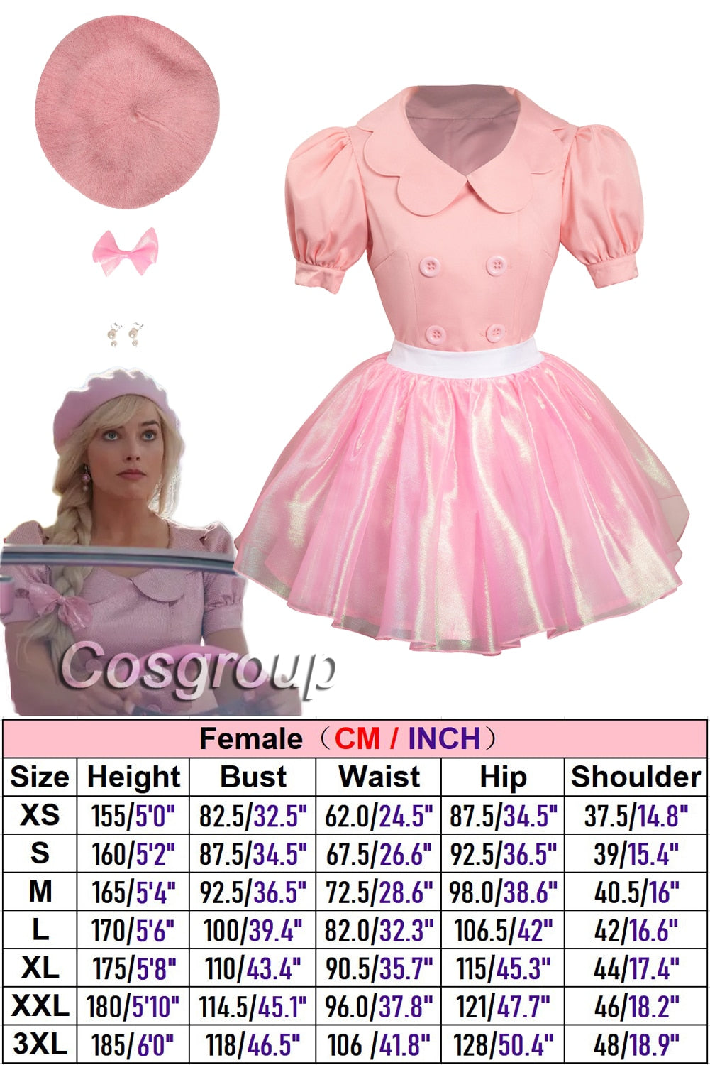 Margot Cosplay Kawaii Pink Plaid Dress Women Costume 2024 Movie Barbei Roleplay Fantasia Halloween Party Clothes For Disguise Style Q