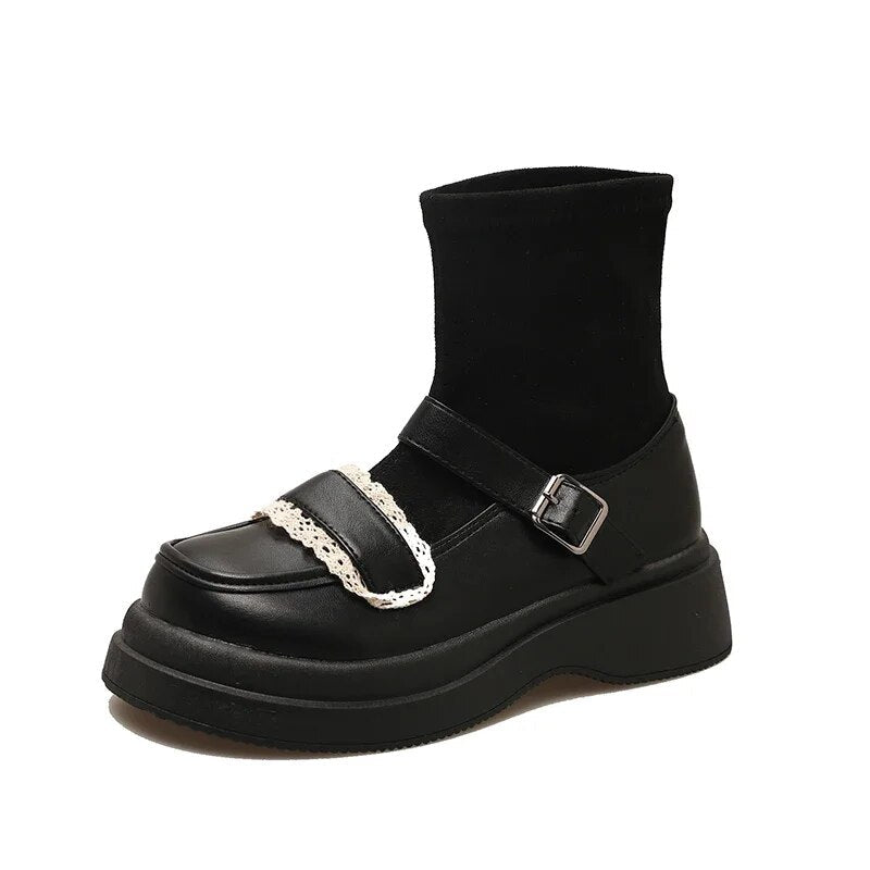 Mary Jane Shoes Platform Chelsea Boots Women 2024 Winter Trend New Ankle Fad Goth Boots Lolita Sweet Suede Walking Mujer Botas