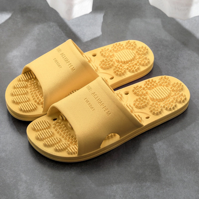 Massage slippers female summer home bathroom non-slip bathing couple thick-soled indoor sandals and slippers male Yellow