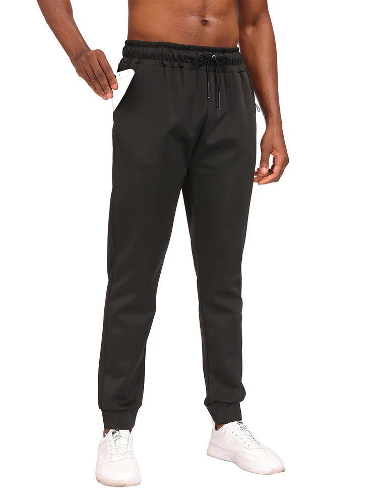 Men Sweatpants Joggers Pocket Trousers Fitness Long Pants Elastic Waist with Drawstring Trousers black1
