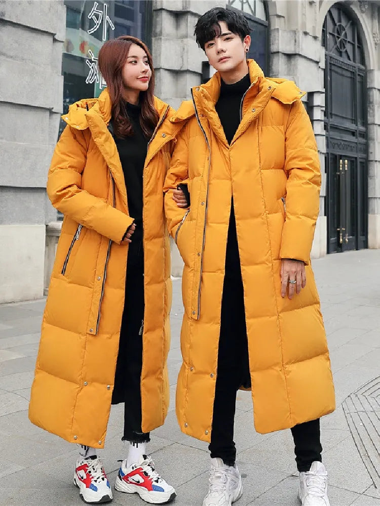 Men Women Winter Jacket 2024 New Thick (Winter) Warm Long 90% White Duck Down Hooded Coats Black Red Woman Parkas 5XL